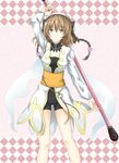  brown_hair green_eyes highres holding holding_weapon kei_(asufend) leia_rolando long_hair smile solo staff tales_of_(series) tales_of_xillia weapon 