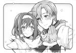  1girl alternate_costume blush cold commentary_request dated fire_emblem fire_emblem:_souen_no_kiseki greyscale long_hair mittens monochrome rhys scarf smile wayu_(fire_emblem) yajiro_masaru 