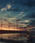  bad_id bad_pixiv_id cloud highres natsu_(hottopeppa3390) original rice_paddy ripples scenery sky solo summer sunset telephone_pole water 