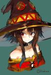  1girl bangs breasts brown_hair cleavage flat_chest hat kono_subarashii_sekai_ni_shukufuku_wo! megumin sketch smile witch_hat yui_(niikyouzou) 