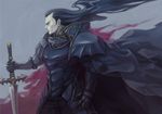  armor ashram black black_hair commentary_request dark from_side idumo long_hair male_focus profile record_of_lodoss_war serious solo sword weapon 