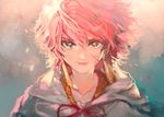  akatsuki_no_yona bad_id bad_pixiv_id bangs banned_artist blood blue_eyes cloak closed_mouth earrings eyelashes face hair_between_eyes hood hood_down hooded_cloak jewelry light_smile looking_at_viewer momo_alto pink_hair scratches short_hair solo tassel wind yona_(akatsuki_no_yona) 