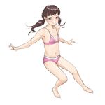  bikini black_eyes blush brown_hair helpig long_hair navel original smile solo swimsuit twintails 