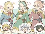  axis_powers_hetalia blue_eyes crossover france_(hetalia) green_eyes green_hair heterochromia long_hair male_focus mikuri_(pokemon) multiple_boys multiple_crossover nikkari_aoe one_eye_closed open_mouth pink_hair pokemon saku_anna souza_samonji touken_ranbu translation_request tsuwabuki_daigo united_kingdom_(hetalia) 