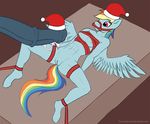  2015 animal_genitalia anthro anthrofied bdsm bondage bound breasts christmas cum disembodied_penis duo equine feathered_wings feathers female friendship_is_magic hair hat holidays horsecock hyper hyper_penis lying male male/female mammal multicolored_hair my_little_pony nude on_back pegasus penis pony-butt-express rainbow_dash_(mlp) rainbow_hair restrained santa_hat solo_focus wings 