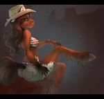  anthro bra breasts brown_eyes brown_hair butt clothing cowboy_hat equine female hair hat hooves horse kaitycuddle long_hair looking_at_viewer mammal mehndi_candela shorts sitting solo underwear 