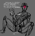  &lt;3 &lt;3_eyes ... assaultron dialogue digital_drawing_(artwork) digital_media_(artwork) english_text fallout female kleo_(fallout) machine metal monochrome not_furry pussy_juice robot sketch slime solo talking_to_viewer text video_games 