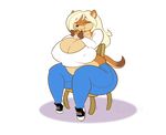  big_breasts blonde_hair breasts chair chloe cleavage clothed clothing eating food footwear goblinhordestudios hair huge_breasts jeans mammal midriff mustelid navel otter overweight pants pizza shirt shoes thick_thighs voluptuous wide_hips 