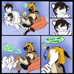  anthro better_version_at_source blue_eyes canine comic dialogue dog duo english_text feet feline female gaming green_eyes hair incorgnito keevu male mammal nude paws pillow playing_videogame sitting skylar_(incorgnito) text tiger 