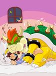 &lt;3 amphibian anal anthro bed big_dom_small_sub blush bowser crossover duo frog from_behind greninja hi_res human japanese_text kakaron koopa larger_male male male/male mammal mario mario_bros night nintendo pok&eacute;mon scalie size_difference slightly_chubby smaller_male steam sweat tears text video_games voyeur 