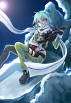  absurdres anti-materiel_rifle artist_name bolt_action dated green_eyes green_hair gun highres open_mouth pgm_hecate_ii rifle scarf scope sinon sniper_rifle solo sword_art_online weapon yurix 