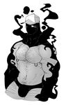  black_and_white blush hat kokuhane lich male monochrome muscular nervous not_furry pecs piercing shroud solo strong sweat undead 