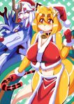  1boy 2girls amakuchi anthro bell big_breasts breasts candy candy_cane canine christmas clothing costume cute digital_media_(artwork) eyebrows fenrir_(amakuchi) food fox foxy-rena fur furry gloves hair hat holidays loli mammal multiple_girls orange_hair otama_(character) pattern_background red_eyes santa_costume scar short_hair simple_background star teeth white_hair wolf young 