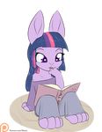  2015 alasou alpha_channel anthro book female friendship_is_magic hair hi_res lagomorph long_hair mammal multicolored_hair my_little_pony patreon purple_eyes rabbit reading simple_background solo transparent_background twilight_sparkle_(mlp) 