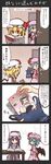  4koma anger_vein bag bat_wings black_hair blonde_hair blue_hair book bow censored closed_eyes comic detached_sleeves dress flandre_scarlet flying_sweatdrops hair_bow hair_tubes hakurei_reimu hat highres identity_censor kumo_(atm) mob_cap multiple_girls open_door open_mouth patchouli_knowledge pink_dress pornography purple_dress purple_eyes purple_hair reading red_eyes remilia_scarlet shopping_bag smile spell_card spread_legs table touhou translated wings 