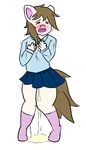  2015 aetherouranos anthro blush clothing equine fan_character female fur mammal open_mouth peeing simple_background skirt solo uniform urine watersports white_background young 