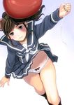  bad_id bad_pixiv_id balloon brown_hair grey_eyes looking_up love_plus masao panties ponytail school_uniform serafuku skirt smile solo takane_manaka underwear wind wind_lift 