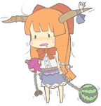  barefoot blush_stickers chibi chikuwabu food fruit full_body horns ibuki_suika md5_mismatch orange_hair saliva solo standing touhou transparent_background watermelon 