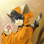  animal_hood artist_request blazblue cat cat_hood eyepatch hood jubei_(blazblue) lowres male_focus multiple_tails solo sword tail weapon 