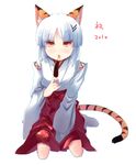  animal_ears copyright_request detached_sleeves japanese_clothes long_hair miko red_eyes shin_(new) solo tail tiger_ears tiger_tail 