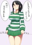  black_eyes black_hair coupe50 dress glasses green_skin jewelry looking_at_viewer necklace nico_robin one_piece one_piece:_strong_world ponytail sidelocks simple_background skirt skirt_lift solo standing striped striped_sweater sweater sweater_dress thighs translated 