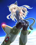  animal_ears ass blonde_hair blush cat_ears cloud glasses long_hair mushoku_no_hourousha night open_mouth panties panties_under_pantyhose pantyhose perrine_h_clostermann shooting_star smile solo star strike_witches striker_unit tail underwear uniform world_witches_series yellow_eyes 