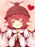  1st-mn :3 ^_^ animal_ears blush closed_eyes earrings hat heart jewelry mystia_lorelei pink_hair short_hair smile solo touhou wings 