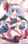  bad_deviantart_id bad_id bat_wings hat junna lavender_hair pantyhose red_eyes remilia_scarlet short_hair solo stuffed_animal stuffed_toy teddy_bear touhou wings zoom_layer 