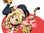  animal_costume animal_ears animal_print costume gloves kagamine_rin kyousei lying new_year on_side paw_gloves paws solo tail thighhighs tiger_costume tiger_ears tiger_print tiger_tail vocaloid 