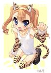  animal_ears animal_print bad_id bad_pixiv_id blue_eyes blush brown_hair copyright_request detached_sleeves flat_chest kneeling long_hair one-piece_swimsuit paw_pose print_legwear school_swimsuit solo sorimura_youji striped swimsuit tail thighhighs tiger_ears tiger_print tiger_tail twintails white_school_swimsuit white_swimsuit 