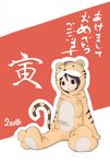  akeome animal_costume animal_print bad_id bad_pixiv_id brown_eyes brown_hair costume happy_new_year ichigo_mashimaro itou_chika koa new_year solo tiger_costume tiger_print 