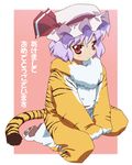  animal_costume animal_print bad_id bad_pixiv_id costume hat lavender_hair red_eyes remilia_scarlet short_hair solo tail tiger tiger_costume tiger_print tiger_tail tonbi touhou 