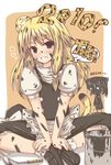  2girls animal_ears apron blonde_hair blush bodypaint buttons chibi dress grin hakurei_reimu hat kemonomimi_mode kirisame_marisa lockheart long_hair messy multiple_girls new_year paint paint_can shoes sitting smile socks tail touhou witch_hat yellow_eyes 