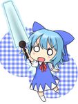  blue_hair bow chibi cirno energy_sword hair_bow musashino_udon o_o short_hair solo sword touhou weapon wings 