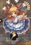  bad_id bad_pixiv_id belt brown_eyes chain clenched_hand cloud fang fighting_stance gourd ibuki_suika long_hair mitsudomoe_(shape) orange_hair ribbon sanntouhei solo tomoe_(symbol) touhou 