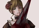  bad_id bad_pixiv_id beatrice blonde_hair blood flower green_eyes guro hair_flower hair_ornament impaled solo tears tsukioka_tsukiho umineko_no_naku_koro_ni 