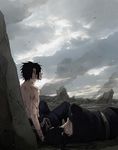  black_hair blood brown_hair cloud desert from_behind lily_(artist) lying male_focus multiple_boys naruto naruto_(series) on_back outdoors ponytail rope shirtless siblings sidelocks sitting uchiha_itachi uchiha_sasuke 