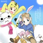  ana_coppola animal_costume animal_ears animal_print blonde_hair blue_eyes blush boots brown_eyes brown_hair bunny_ears costume earmuffs ferret gloves ichigo_mashimaro long_hair matsuoka_miu multiple_girls ribbon scarf snowball snowman thighhighs tiger_costume tiger_print 