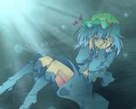  azumikai bad_id bad_pixiv_id hair_bobbles hair_half_undone hair_ornament hat kawashiro_nitori short_hair solo touhou two_side_up water 