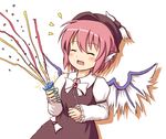  animal_ears blush closed_eyes confetti excited happy hat mystia_lorelei party_popper phantom2071 pink_hair short_hair simple_background smile solo touhou wings 