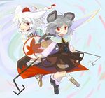  animal_ears basket detached_sleeves grey_hair hat inubashiri_momiji jewelry mouse mouse_ears mouse_tail multiple_girls nazrin pendant red_eyes sape_(saperon_black) shield short_hair sword tail tokin_hat touhou weapon white_hair wolf_ears 