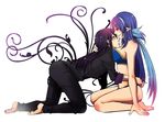  1girl bad_id bad_pixiv_id black_hair blue_hair breasts chin_rest couple elf head_on_chest hetero judith large_breasts long_hair naughty_face pointy_ears red_eyes ritsuka_(spsc) tales_of_(series) tales_of_vesperia yuri_lowell 