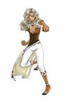  1girl anne_(suikoden) blonde_hair breasts cleavage dark-skinned_female dark_skin dark_skinned_female female full_body gensou_suikoden gensou_suikoden_iii green_eyes kisato long_hair simple_background solo suikoden suikoden_iii white_background 