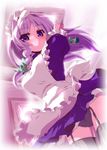  alternate_hairstyle from_below garter_straps highres izayoi_sakuya miuku_(marine_sapphire) panties purple_hair solo thighhighs touhou underwear upskirt 