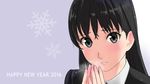  2016 amagami ayatsuji_tsukasa black_eyes black_hair breathing_on_hands english face happy_new_year jacket kero320 long_hair looking_at_viewer new_year parted_lips snowflakes solo wet 