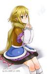  arm_warmers blonde_hair green_eyes mizuhashi_parsee monrooru open_mouth pointy_ears scarf shirt short_sleeves sitting skirt solo touhou 