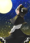  black_capelet brown_eyes brown_hair capelet full_moon highres looking_back monrooru moon night night_sky sky solo touhou usami_renko 