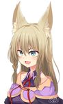  animal_ears brown_hair long_hair mahcdai open_mouth original simple_background smile solo white_background 