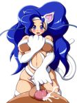  bare_shoulders big_breasts blue_eyes blue_hair blush breasts capcom cat censored darkstalkers duo felicia_(darkstalkers) feline female first_person_view fur hair handjob hi_res human humanoid male male/female mammal navel penis simple_background solo_focus unknown_artist video_games white_fur 