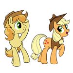  applejack_(mlp) braeburn_(mlp) cutie_mark duo earth_pony equine female friendship_is_magic gammaeradon green_eyes hair happy hat horse male mammal my_little_pony open_mouth pony simple_background smile white_background 